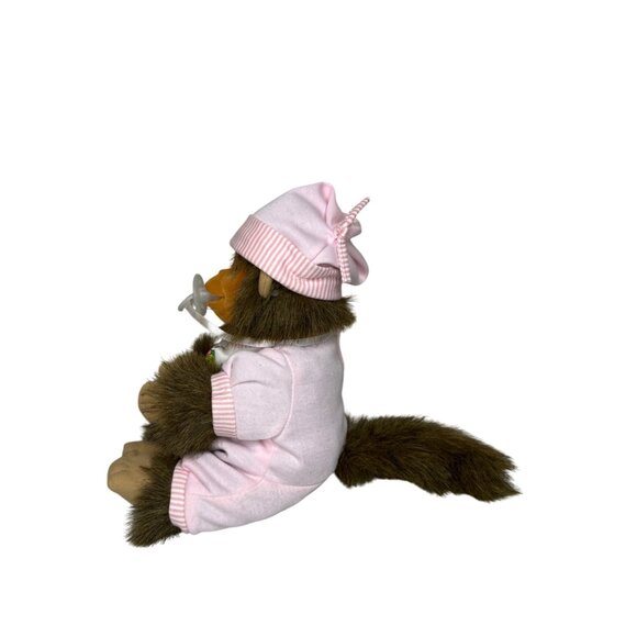Vintage Hosung Plush Monkey Doll In Pink Pajamas & Hat‎ 12 Inches With Pacifier - Picture 3 of 6